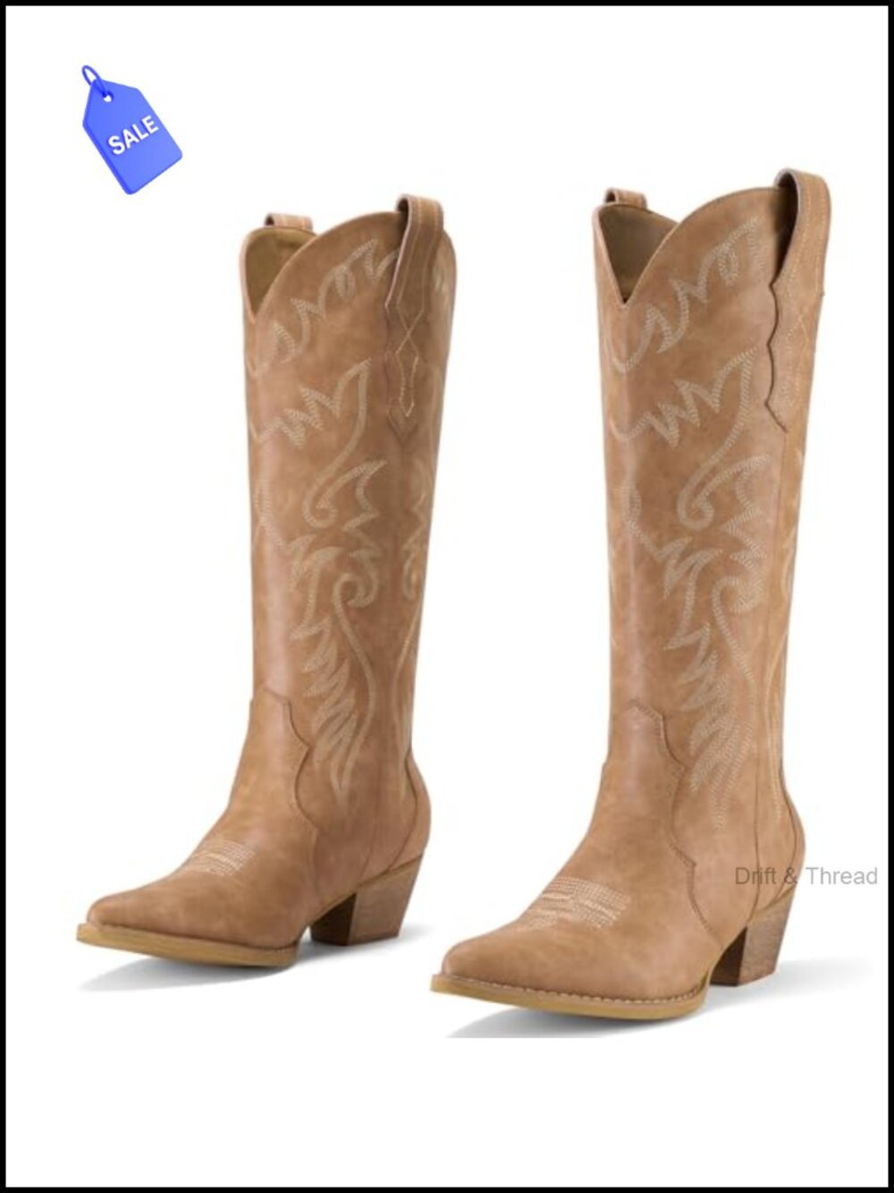 Women's Knee-High Cowboy Boots Synthetic Leather Pointed Toe Western